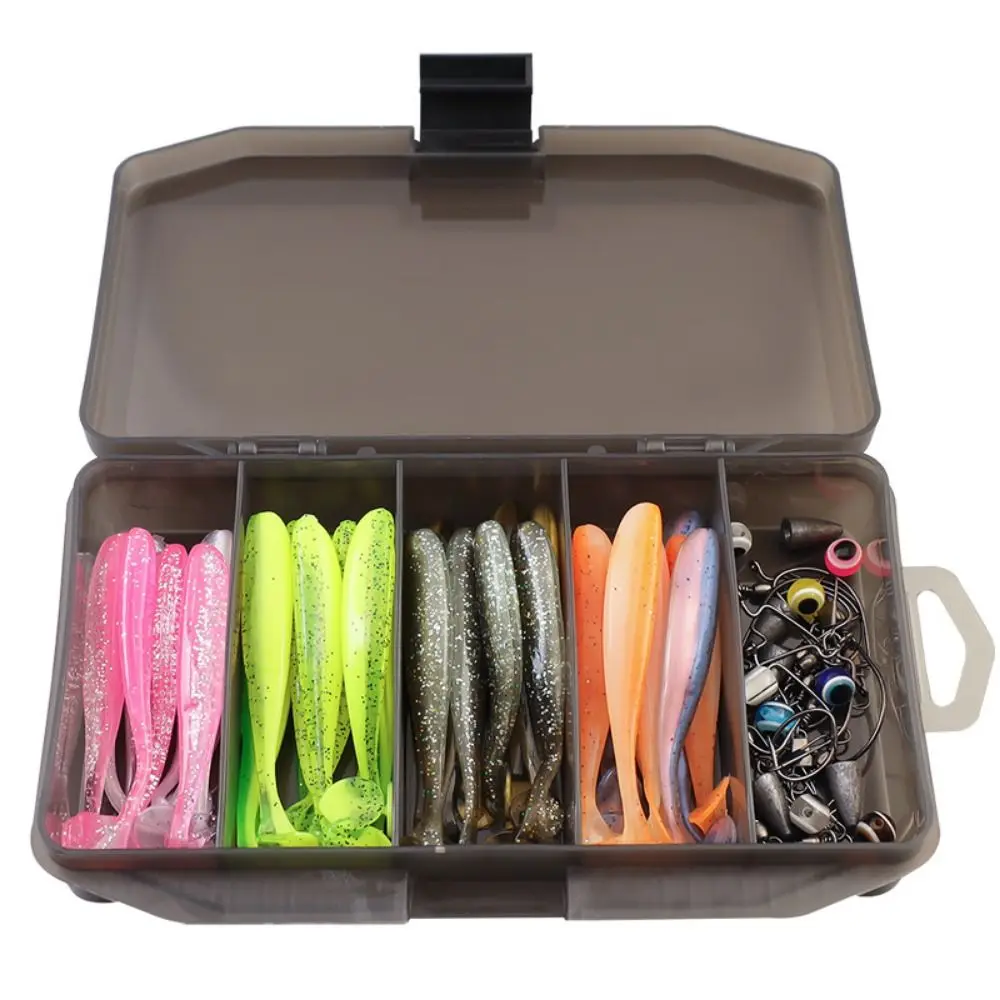 

76pcs Crank Hook Fishing Soft Bait Set T-tail Curved Shank Hooks Fishing Storage Box with Hook Waterproof Soft Bait