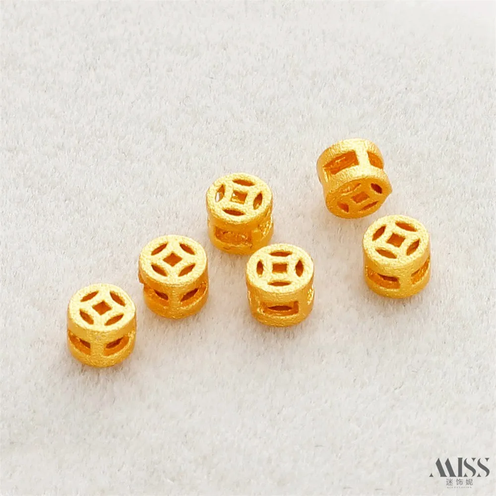 Hollow Copper Coin Bead para DIY Pulseira, Old Spray Sand Gold, Colar solto Bead, Acessórios de jóias