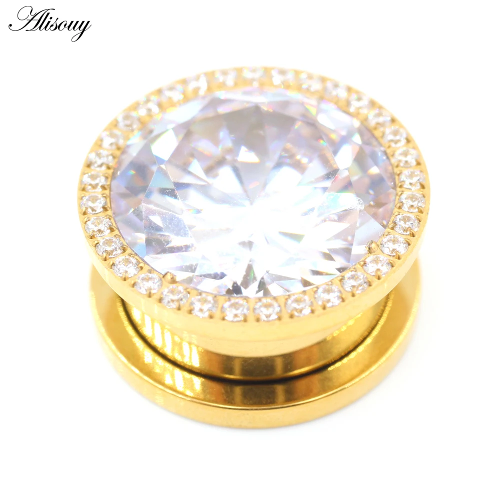G23 Titanium Cubic Zirconia Threaded Ear Tunnel Plugs, 1PC