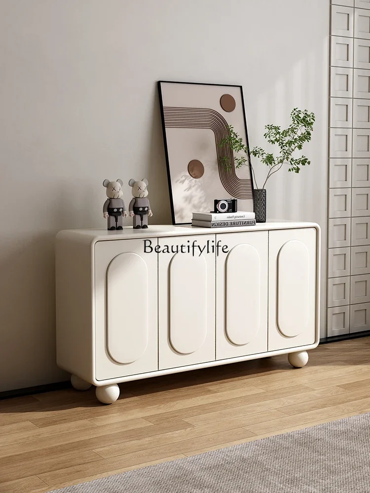 

FG44French Cream Style White Entrance Cabinet Living Room Solid Wood Storage Cabinet