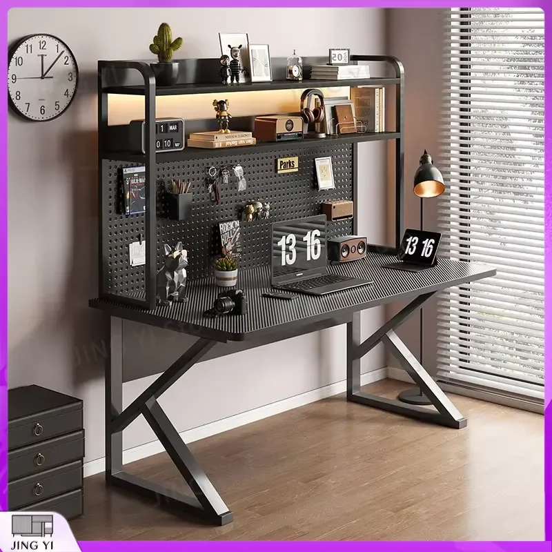 

Adjustable Wooden Computer Desk with Perforated Board Integrated Bookshelf for Home Office Study Workbench Lab Workspace
