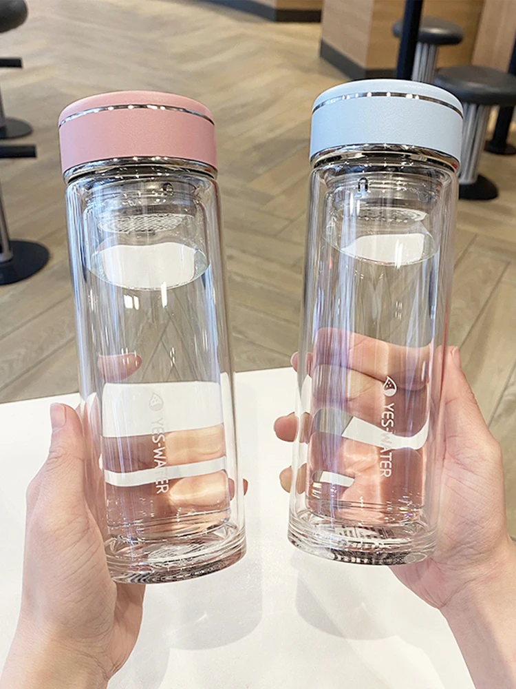 

Двухслойная стеклянная кружка для заваривания чая, портативная, из нержавеющей стали, для студентов и девушек, устойчивая к высоким температурам.