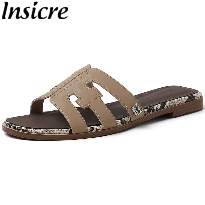 

Insicre 2024 Handmade New Arrival Slippers Round Toe Flats Cow Split Leather Big Size 42 Summer Shoes Casual Sandals