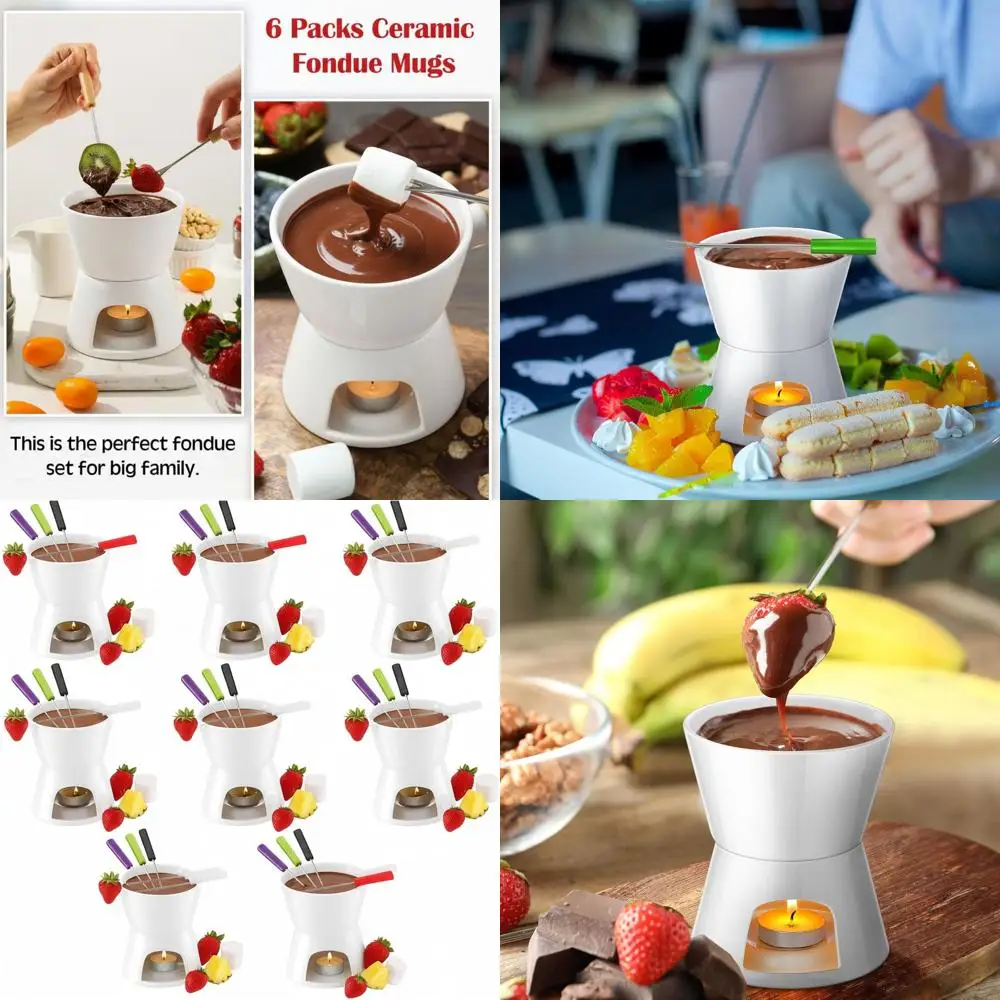 

8-Piece Mini Fondue Set with 32 Colored Forks for Chocolate, Cheese, and Desserts - Perfect for Holiday Parties and Gifts