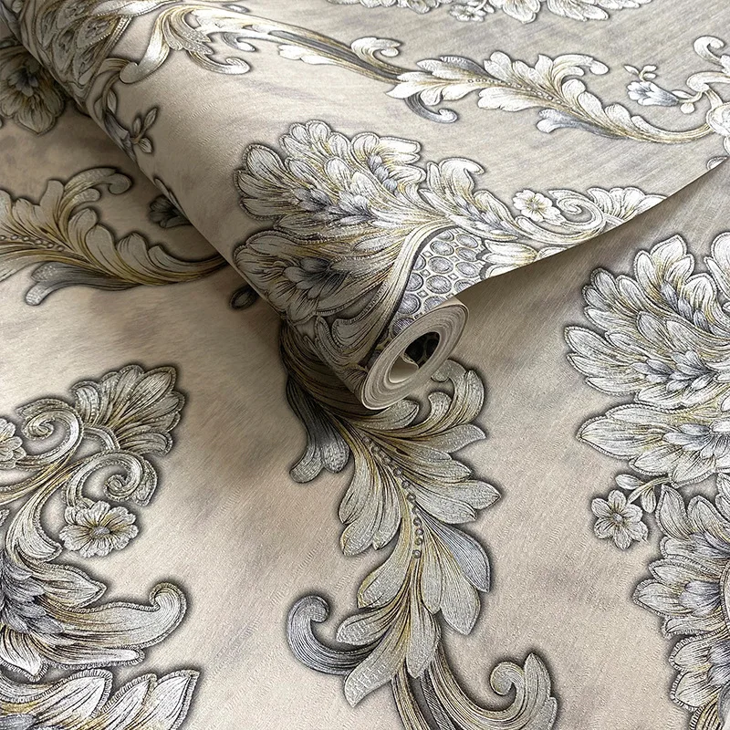 Floral Victorian Damask Wallpaper Luxury Vinyl Silver Grey Stripes Wall Paper Roll Bedroom Living Room Background Home Decor