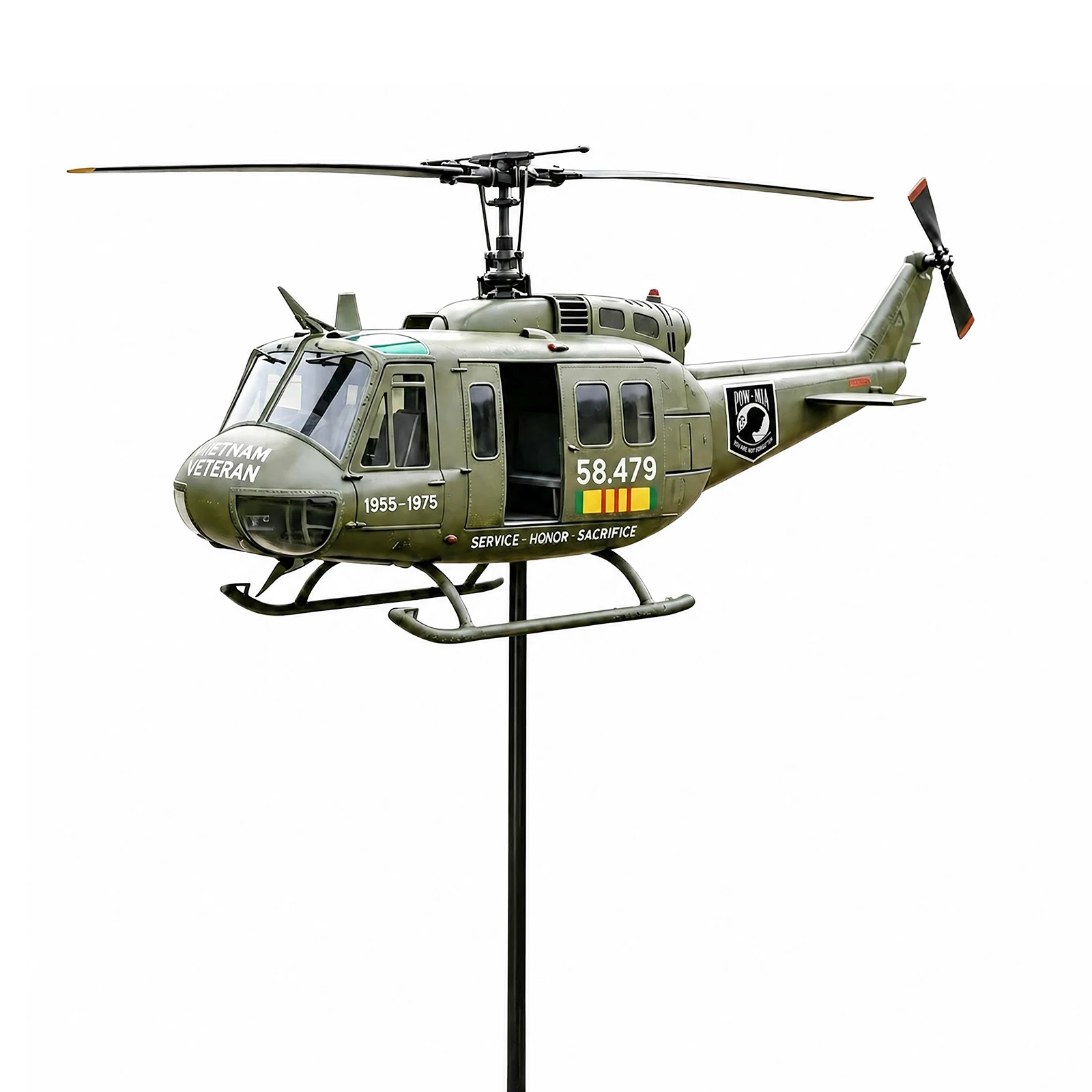 Metal Patriotic Helicopter Windmill Stake w/ Spinning Propeller Outdoor Airplane Sculptures Ornament Decor for Garden Lawn Gift