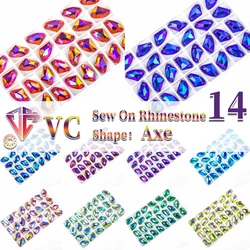 VC Sewn on rhinestone axe shape AB crystals flat back crystals for clothing shell beads for wedding dresses for decoration diy