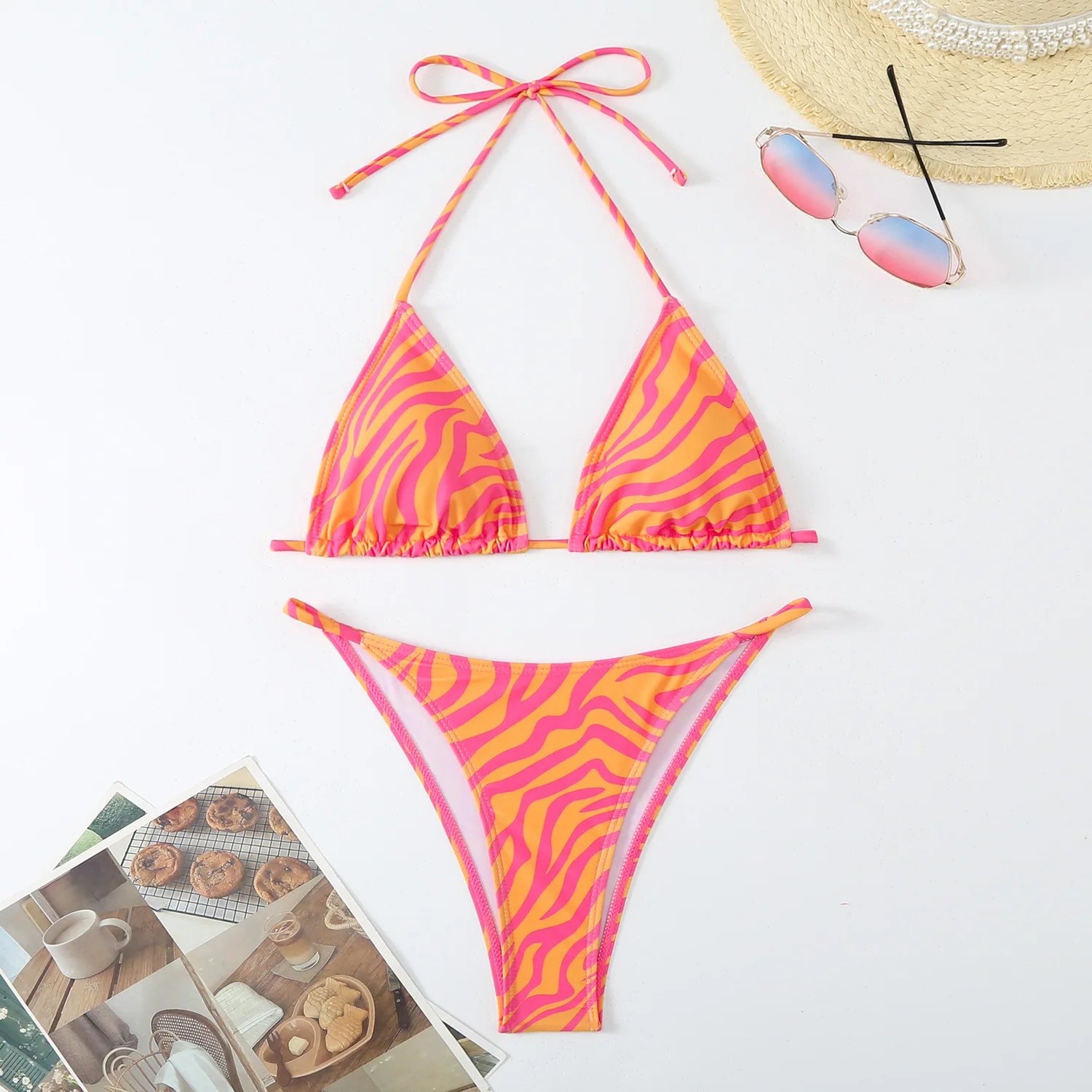 بدلة سباحة جديدة مطبوعة بالزهور لعام 2024 للنساء، مجموعة بيكيني مثيرة مكونة من قطعتين، ملابس سباحة صيفية لقضاء العطلات على الشاطئ، بدلة بحمالات بدون ظهر