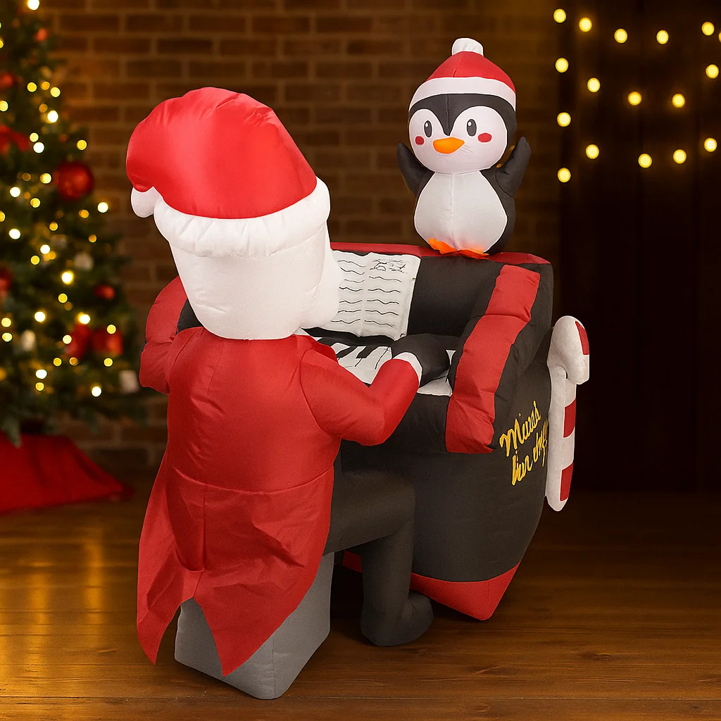 4.9FT Christmas Inflatable Decorations Toy Santa Penguin Playing Piano LED Holiday Gift Festive Supply Xmas Ornament Home Decor