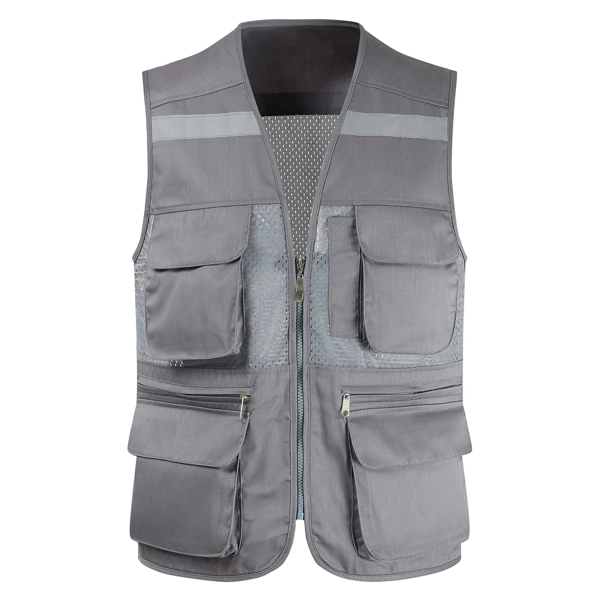 Men\'s Vest Tool Coat Fashion Summer Photographer Waistcoat Mesh Work Sleeveless Jacket Tool Multi Pockets Vest Male