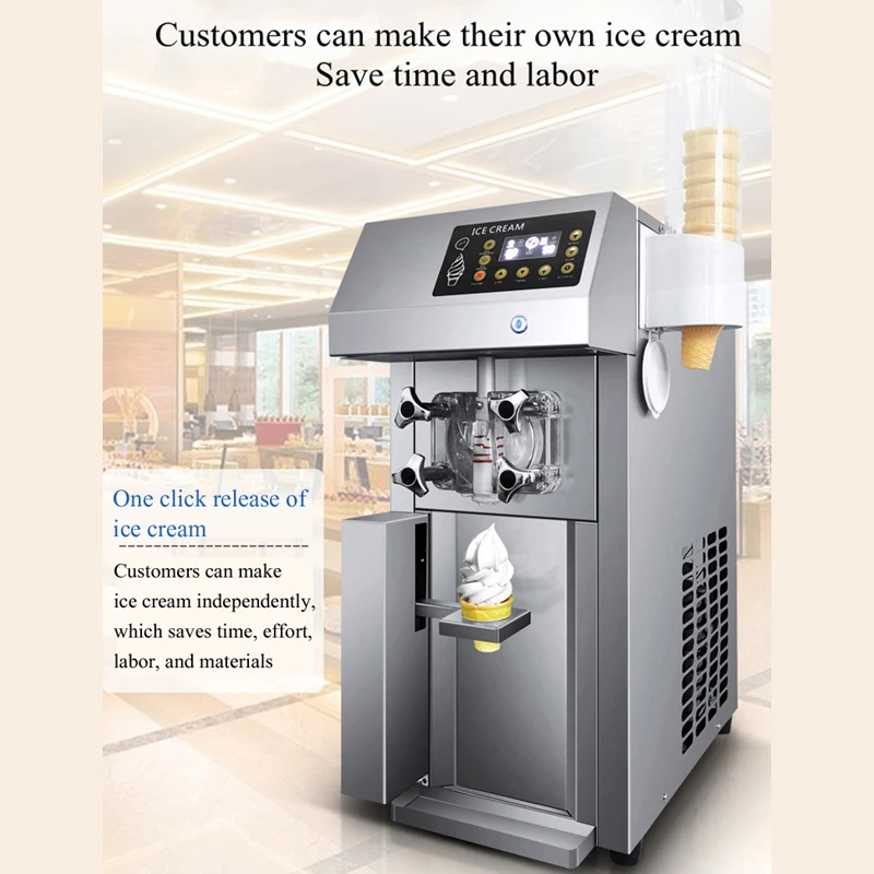 

Commercial Ice Cream Maker, 20-25L/H Yield, 2000W Countertop Soft Serve Machine Hopper Cylinder For Snack Bar