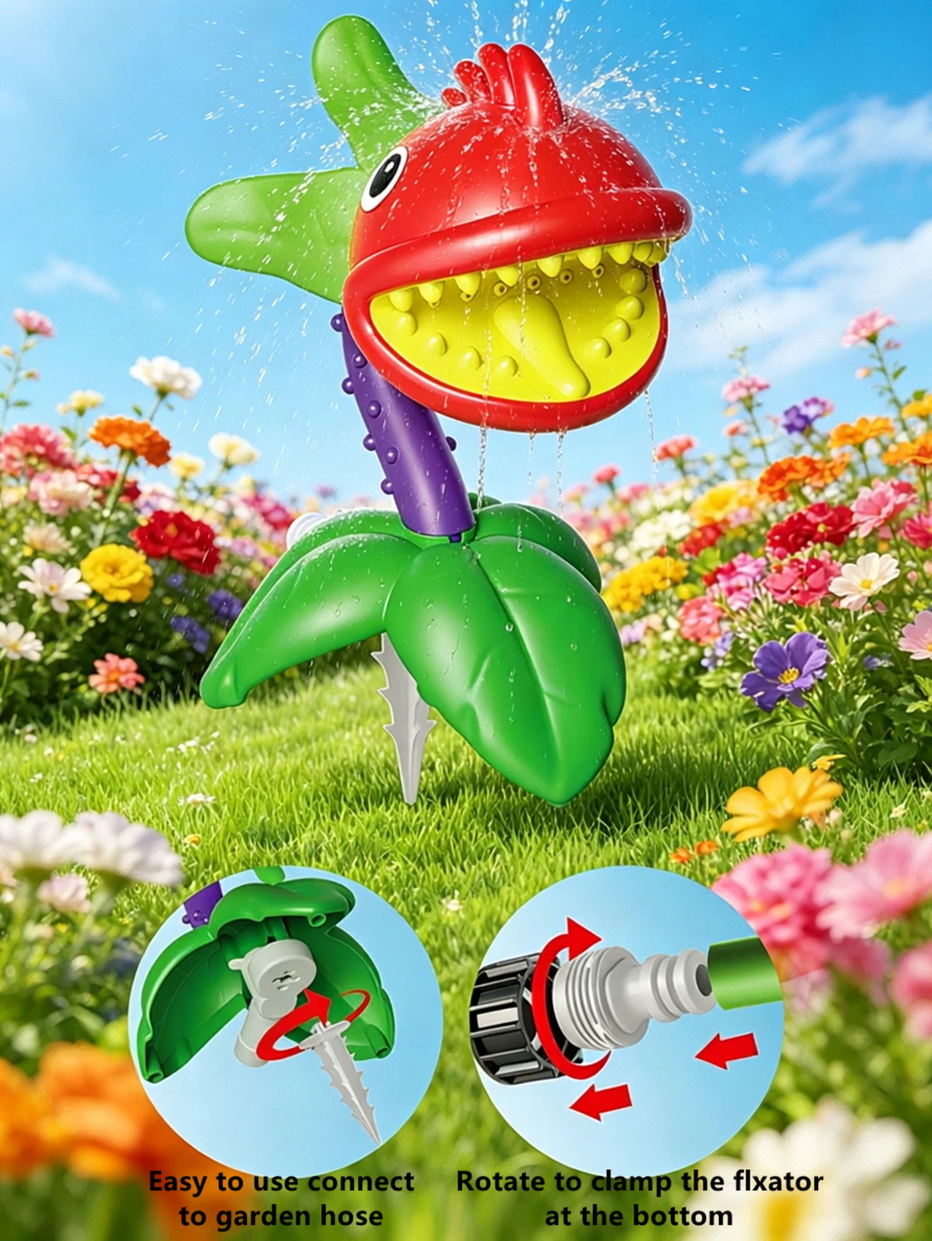 Sunflower Sprinkler Outdoor Water Spray Toys, Summer Outside Backyard for Kids Playing Water Games Sprinkler Set Gifts