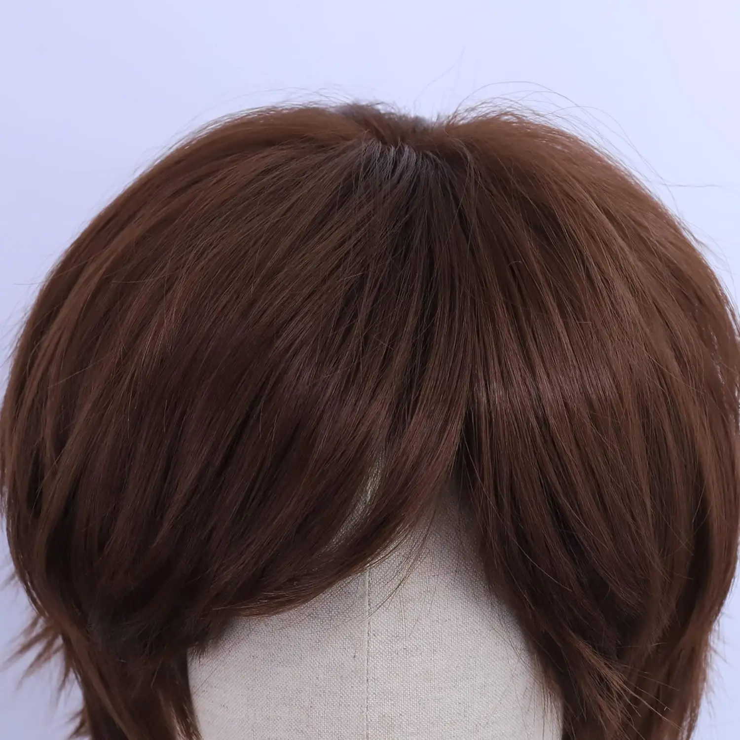 Parrucca cosplay marrone a strati corti per uomo/donna, parrucche sintetiche resistenti al calore per costume da festa Anime Con