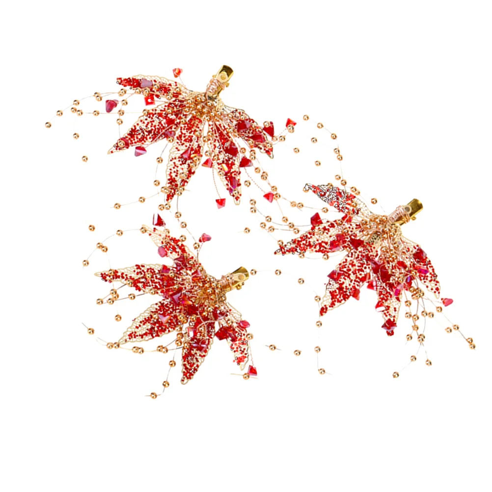 

3Pcs Bridal Hair Accessories Wedding Leaf Design Crystal Beads Decor Jewelry Red Unforgettable Wedding Memory Time