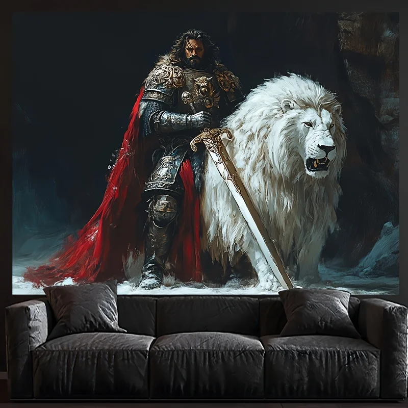 A Tapestry Featuring a Fantasy Knight in Ornate Armor, Stunning Home Decor Suitable for Everyday Wall Decoration in Bedrooms, Li