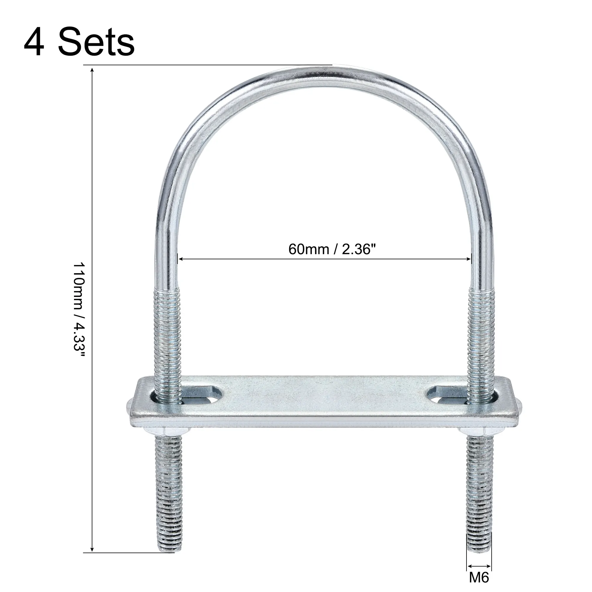 Uxcell 1/2/4 juegos M6 M8 M10 pernos en U redondos 31 mm-120 mm de ancho interior de acero con tuerca, placa, arandela
