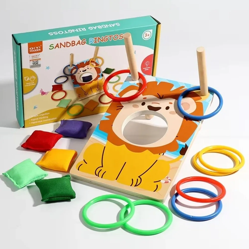 Nieuwe 2-in-1 Zandzak Toss Game Draagbare Grappige Gooien Zitzak Ring Toss Game Houten Montessori Puzzel Speelgoed Ouder-entertainment