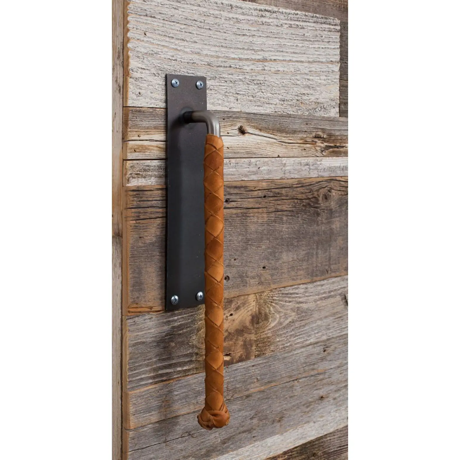 Black Surface Aluminum Alloy Leather Barn Door Handle, Creative Fire‑Proof for Solid Wood Bedroom Sliding Push‑Pull Flat Open
