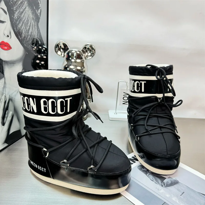 

Women's Thi Bot Snow Boots 2025 Year Moon Boot Inner Heightening Anti-Slip Warmth High Help Rubber Outsole Leather up