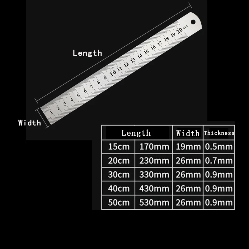 Metal Ruler Stainless Steel Straight Ruler Measuring Stationery Drafting Accessories Hand Measuring Tool School Office Supplies
