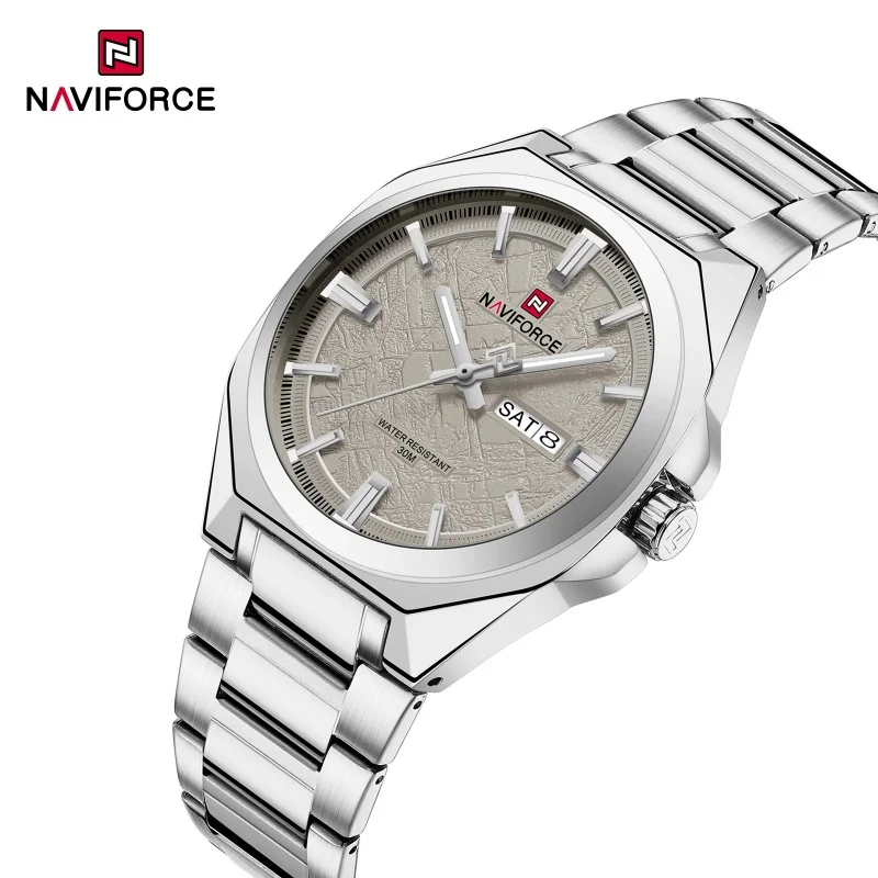 New Style NAVIFORCE Men's 3ATM Waterproof Luminous Pointer Display Stainless Steel Band Wrist Watch Luxury Boy‘s Watches