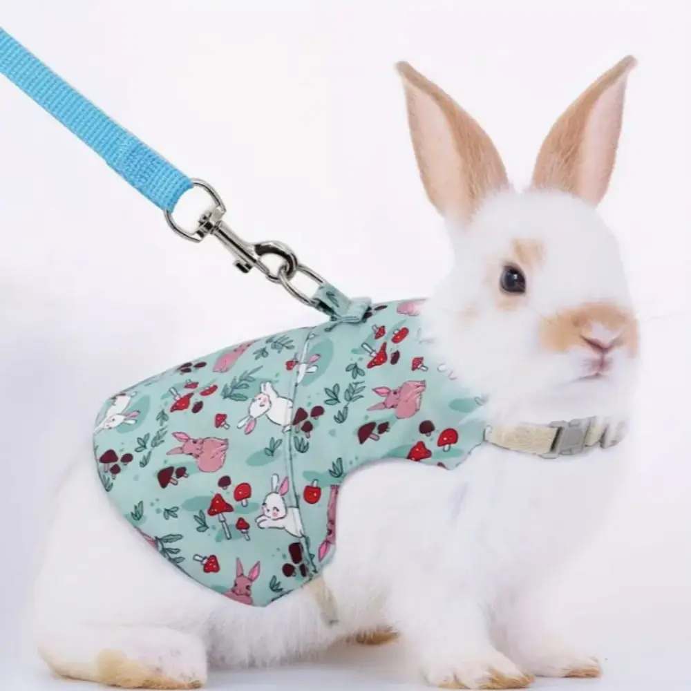 Polyester Rabbit Harness Leash Set Cartoon Pattern Adjustable Rabbit Traction Rope Chest Back Breathable