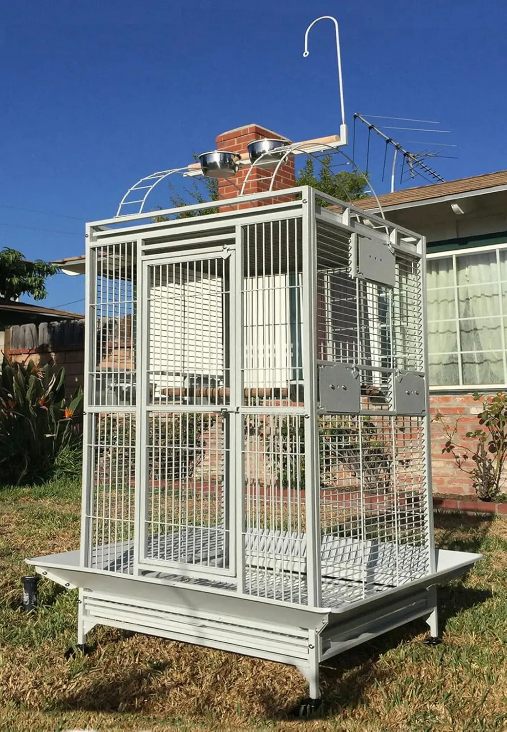 

X-Large Double Ladders Open/Close Play Perch Stand Top Wrought Iron Bird Parrot Parakeet Finch Macaw Cockatoo Home Cage