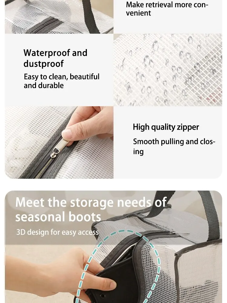 Schuhe Staubschutz Mesh Transparente Schuh- und Stiefel-Aufbewahrungstasche mit Reißverschluss Tragbarer Reise-Staub-Organizer Schutztasche – Detail 5