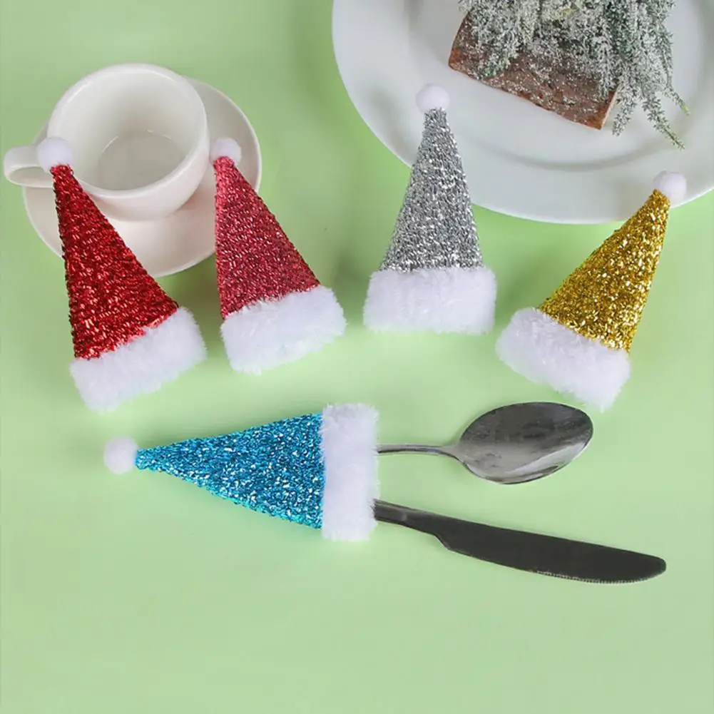 Santa Hat Utensil Holders Fork Sleeves for Christmas Table Setting Festive Christmas Table Decorations 10pcs Mini for Desktop