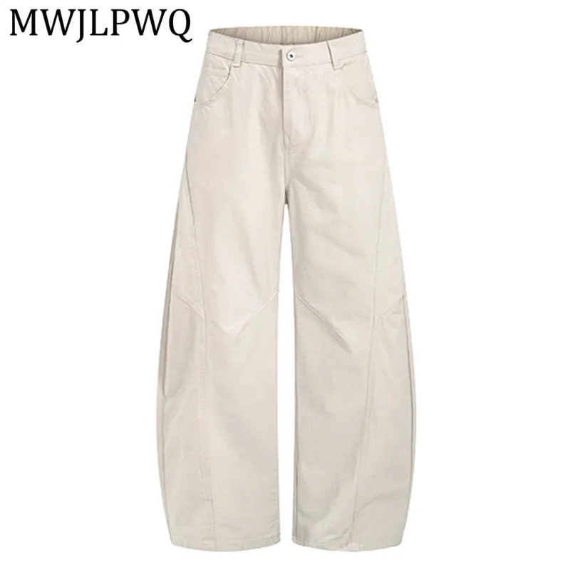 

MWJLPWQ American Retro Washed Curved-Leg Pants For Men Street Design Deconstructed Patchwork Solid Color Wide-Leg Trousers 14254