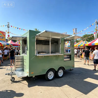 Hot Sale Army Green Dual Axle Mobile Food Trailer With Double Service Windows Large Towing Catering Cart For Outdoor Fair Exhibi