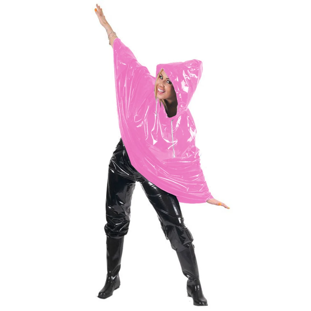 Unisex Smoothing Patent Leather Fully enclosed Cape with Drawstring, Hooded Loose Chic Poncho, Shiny PVC Cloak, Custom