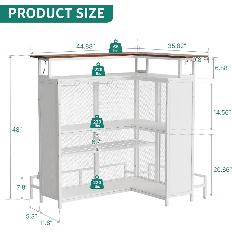 L Shaped Mini Home Bar Unit for Living Room with Music Sensing LED Light