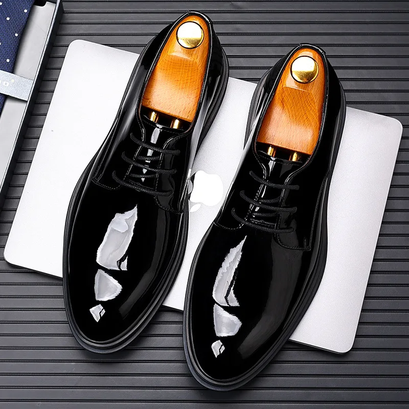 6CM Men Height Shoe 8CM Man Elevator Dress Shoes Patent Leather Mens Leather Business Shoes Oxford