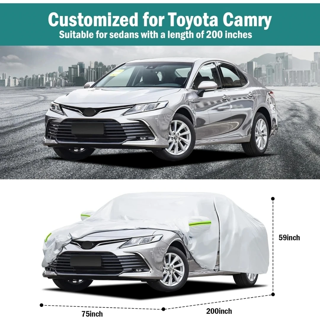 Car Covers Fit Toyota Camry/Honda Accord Waterproof All Weather Full Exterior Cover Rain Sun Hail Protector with Door Zipper