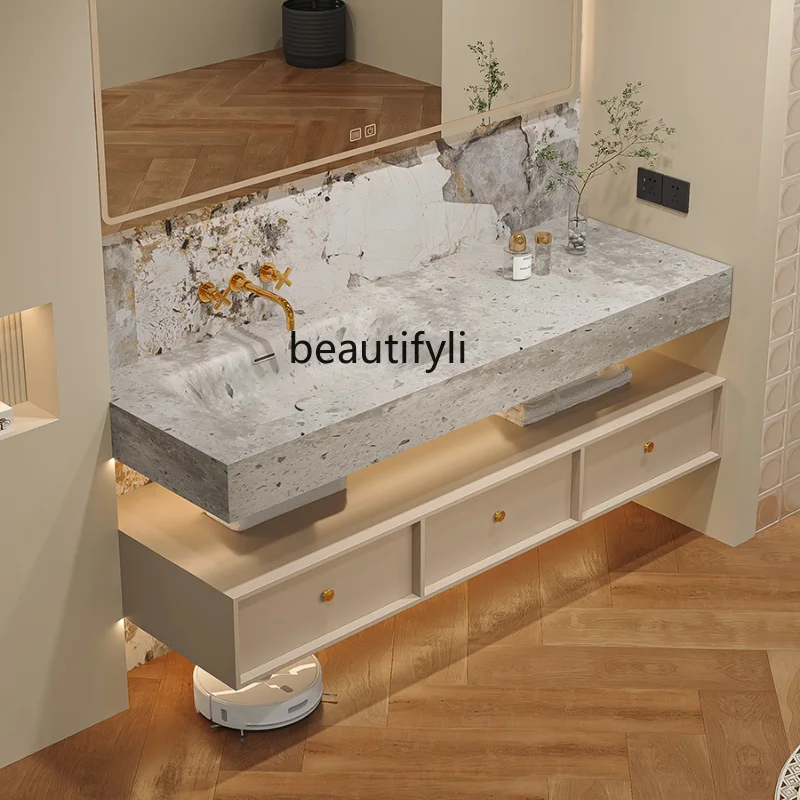 Corian Whole Washbin Hanging Rubber Wood Bathroom Cabinet Combination Bathroom Table Cabinet