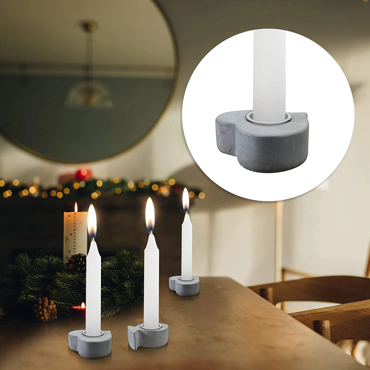 Portacandele per candele coniche, portacandele, luci da tè, candele da tavolo con inserti per candele, portacandele 30 pezzi argento