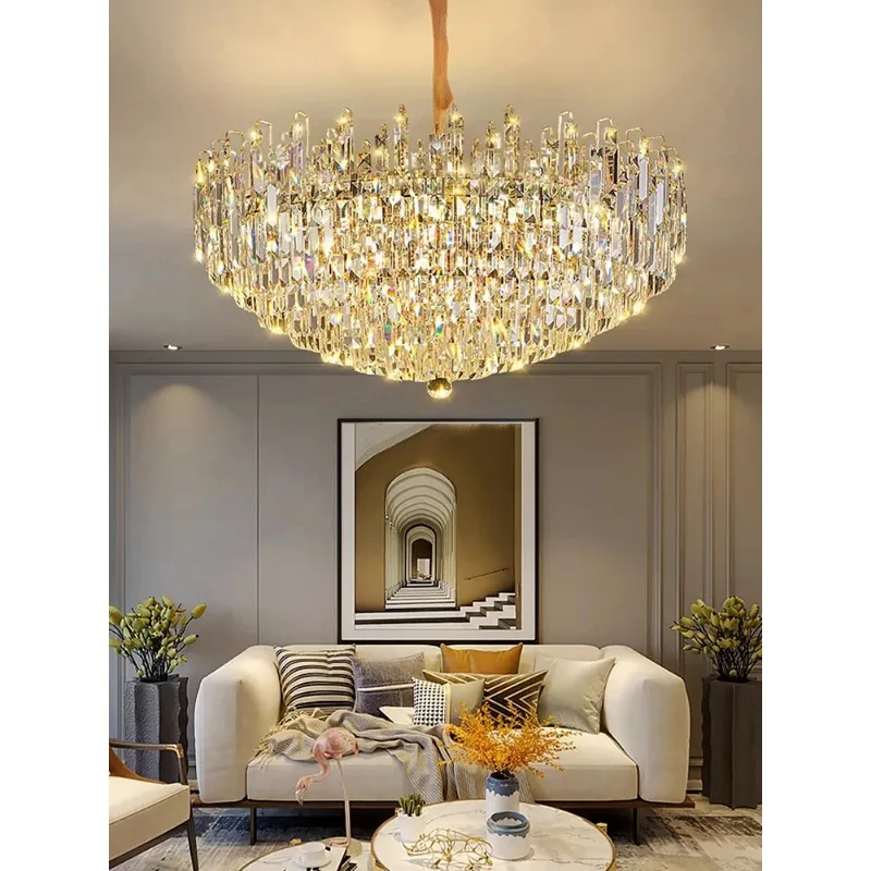 Modern Luxury Large Crystal Ceiling Lamp Gold LED Chandelier 2024 Big Light Fixture for Living Room Home Decor