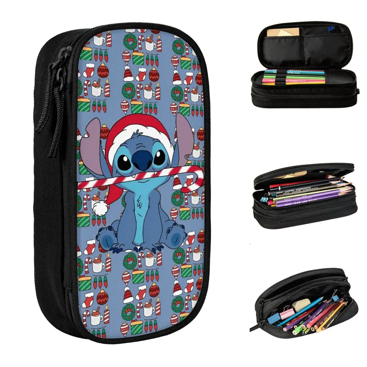 Stitch Merry Christmas Pencil Cases Cute Happy New Year Pen Holder Bag Girl Boy Big Capacity Students School Zipper Pencilcases