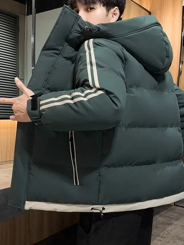 Men's Winter Thickened Fleece Lined Hooded down Cotton Jacket Loose Outerwear Windproof And Warm Cotton Coat Casual Youth Style