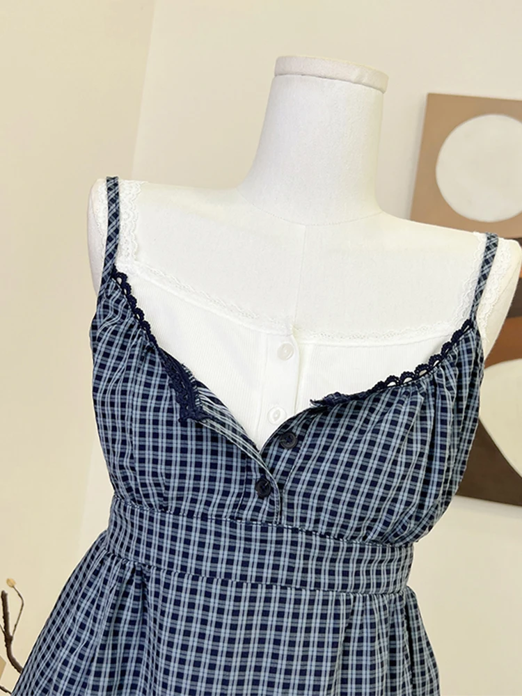 Checkerboard Plaid Vest Women Hot Vintage Camisole Casual Sleeveless Streetwear Harajuku Clothing Summer Lace Patchwork Crop Top