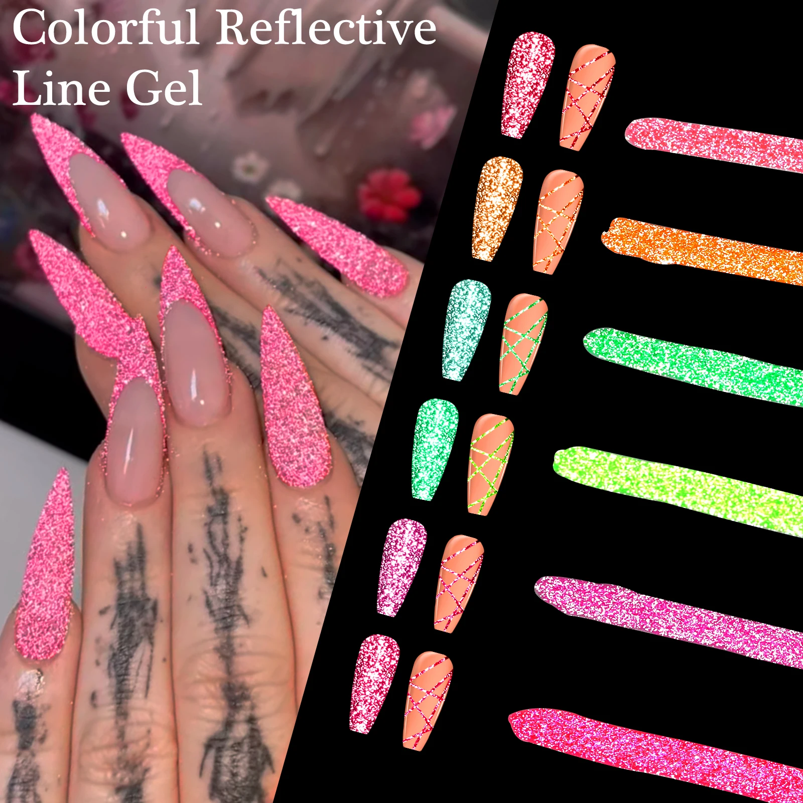 6 قطعة/المجموعة سوبر بريق عاكس اللون بطانة هلام فائقة غرامة فرشاة رئيس مسمار الفن شريط الرسم شبه دائمة UV جل الورنيش #4