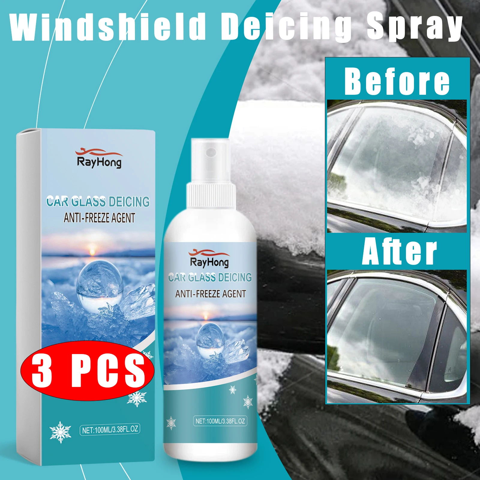 3 PCS Car Glass Accessories Windshield Deicing Spray Defrosting Antifreeze High Concentration Fast Melting Of Ice And Snow