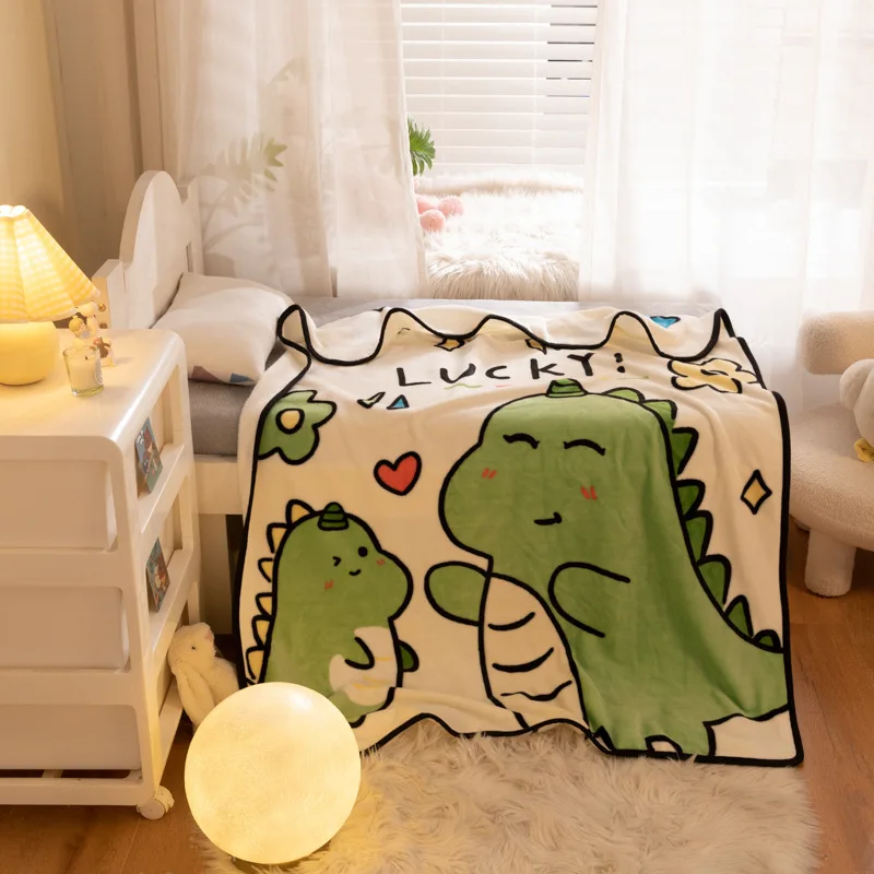 Printed dinosaur children's blanket single layer flannel small blanket coral velvet baby blanket nap baby blanketblanket  swaddl