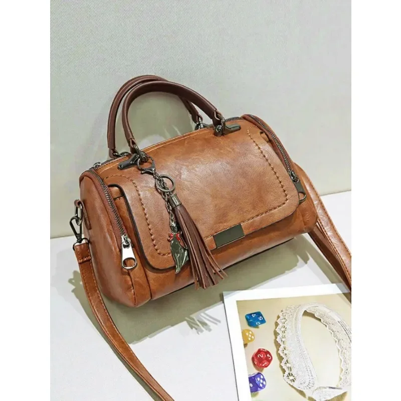 Tassel Decor Handbag, Women's Large Capacity Shoulder Bag, Fashion Zipper Crossbody Bag With Removable Strap