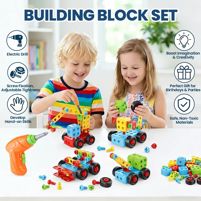 Splicing Screw Disassembly Nut Assembly Games Toolbox Toy with Electric Drilldiy Building Block Pretend Play Toys Children Gift