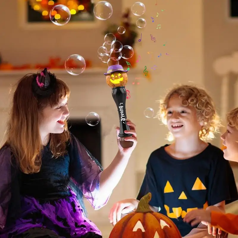 Pumpkin Bubble Wand Electric Bubble Wand For Party Fun Lights & Sound Effects Bubble Wand 100ml Solution Included Halloween Toy