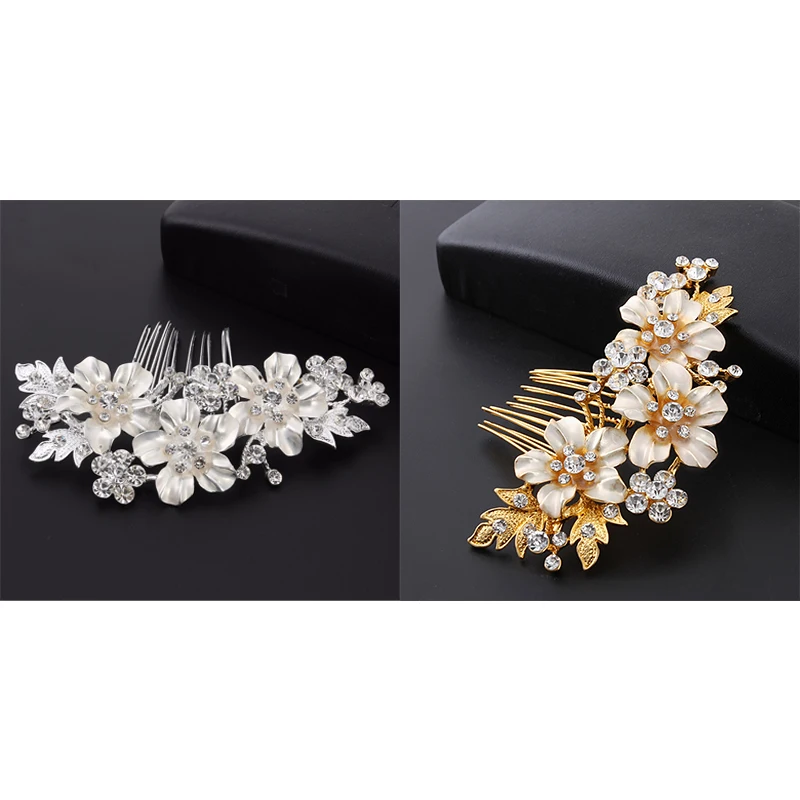 A51M-Wedding Bridal Hair Combs Vintage Imitation Crystal Hairpins Prom Jewelry Gold Silver Flower Pattern Hair Accessories Pins
