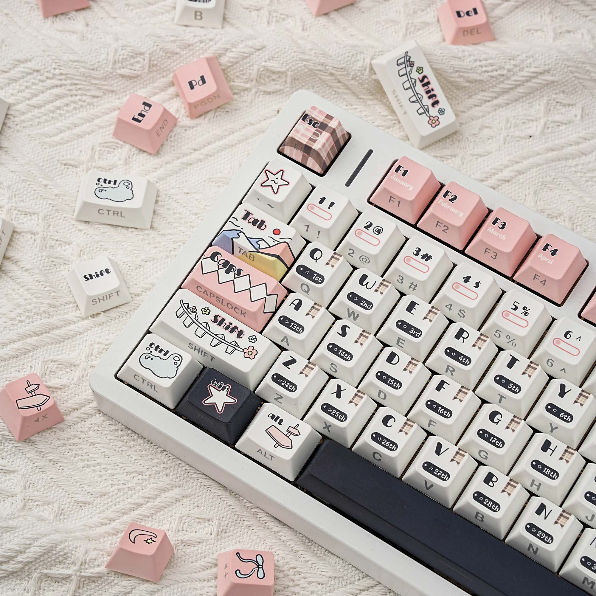 

Calender Keycaps Dye-Sub PBT Side light Cherry Profile Spanish For Mechanical Keyboard Rainy 75 Arabic French German Russian