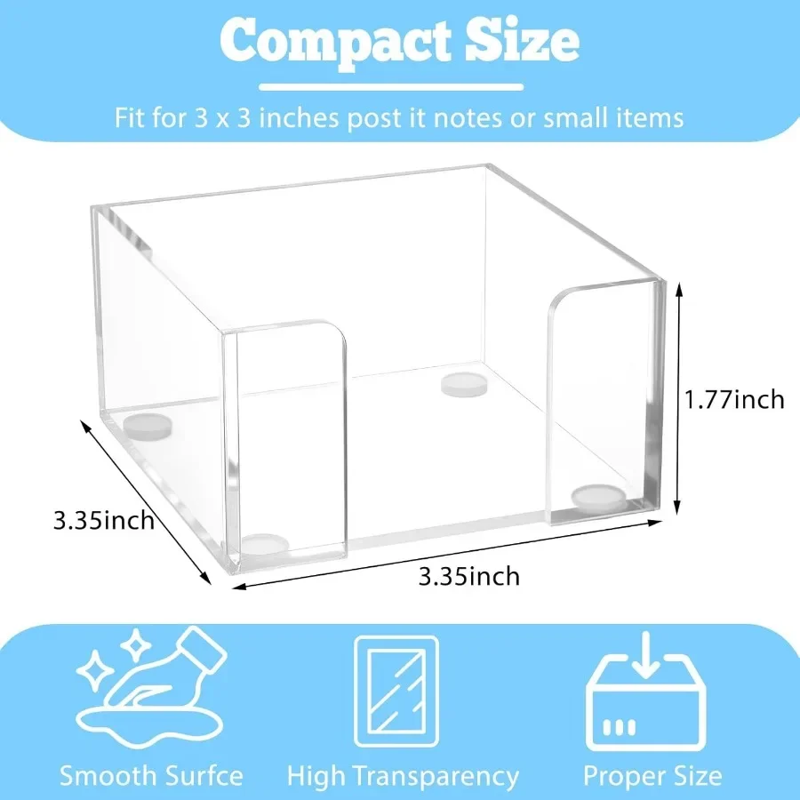 Acrylic Sticky Note Holder 3x3 Crystal Clear Notepad Holder with AntiSlip Base Post It Note Holder Sticky Note Dispenser for Of
